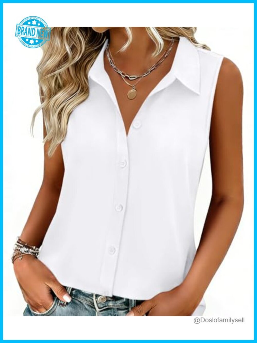 Sleeveless Button Down Collared Blouse Business Casual